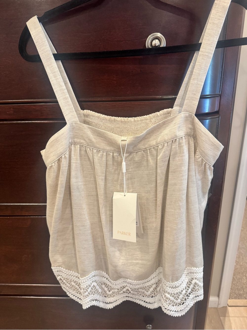 NWT: Parker Beige Lace-Trim Square Neck Camisole